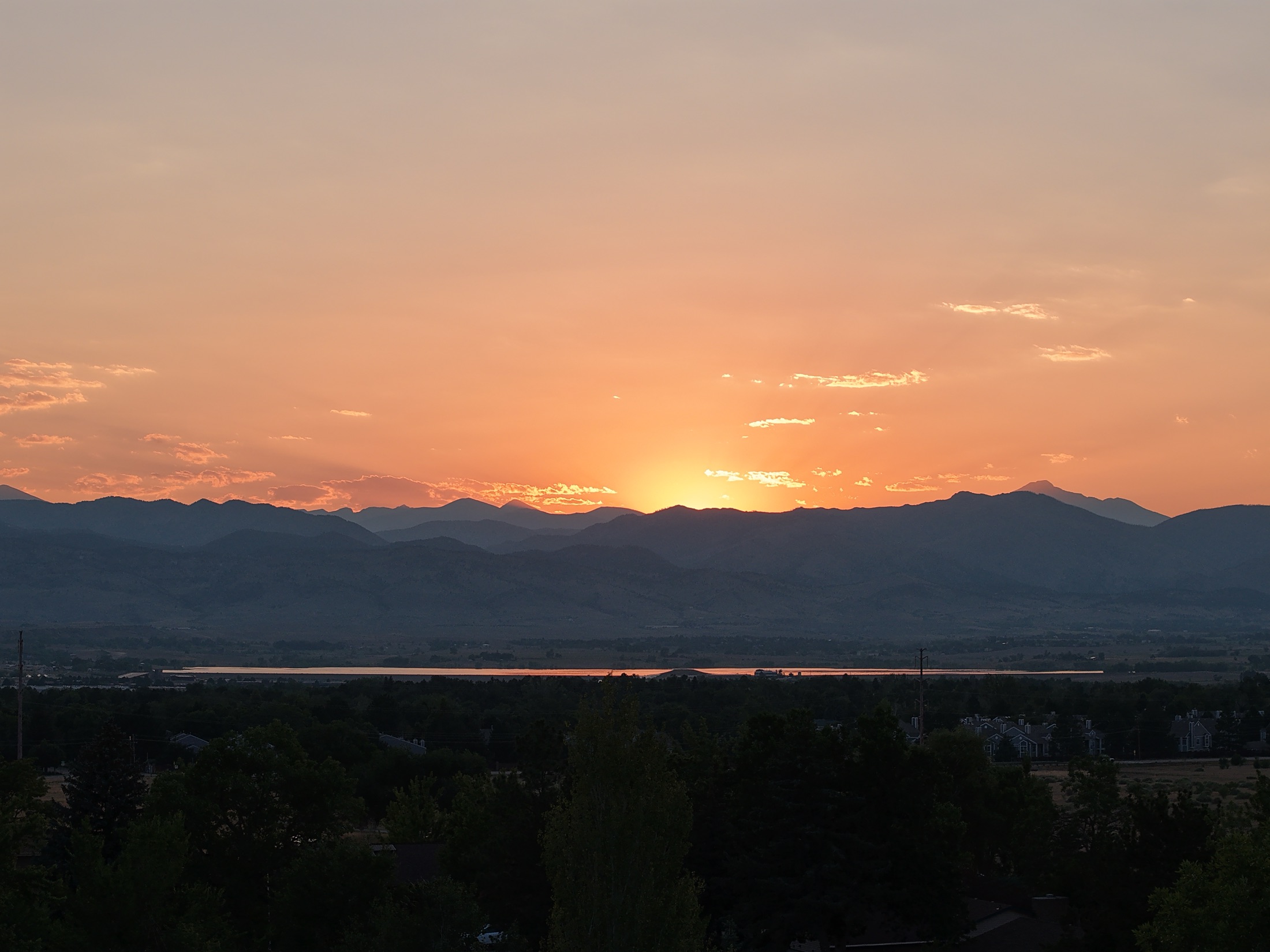 Aerial photograph of the Front Range mountains at sunset